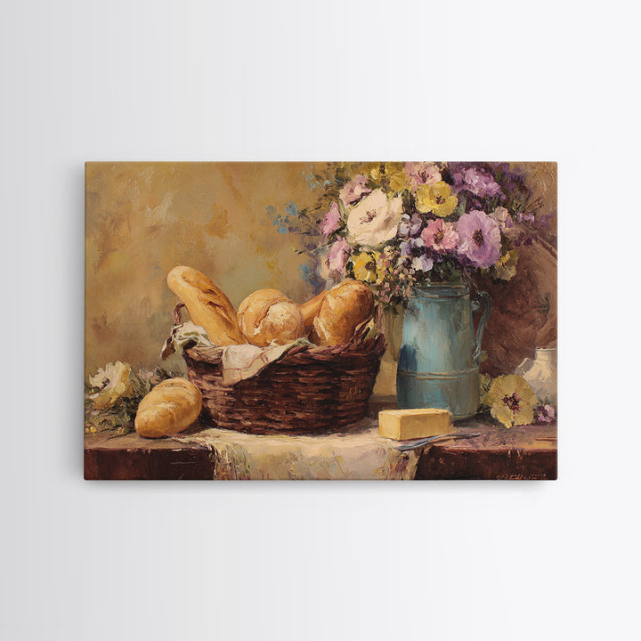 French Market Basket Filled Canvas Print, Bakery Art, French Wall Art, Bakery Decor, Fine Art, Patisserie, Room Decor, BAK-3x2-94