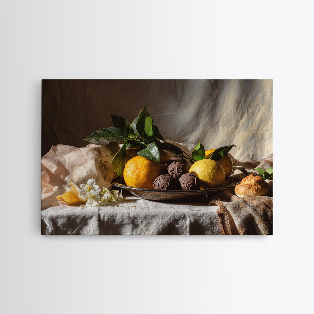 Chocolate Truffle Still Life Framed Canvas Print, Bakery Art, Kitchen Art, Bakery Decor, Fine Art, Patisserie, Neutral Wall Art, BAK-3x2-95