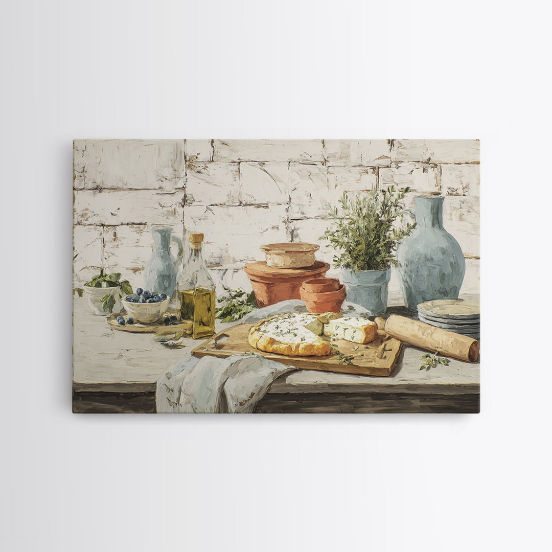 Blueberry Galette with Rustic Farmhouse Texture Framed Canvas Print, Bakery Art, Watercolor Painting, Bakery Decor, Patisserie, BAK-3x2-99