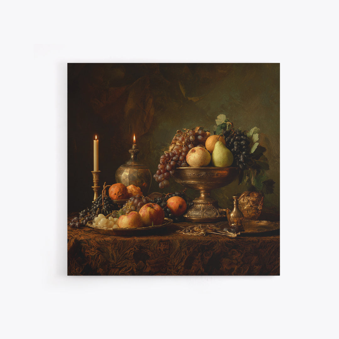 Dramatic Fruit Still Life Framed Canvas Print, Baroque Art, Living Room Wall Art, Living Room Decor, Fine Art, Ornate, BAO-1x1-1