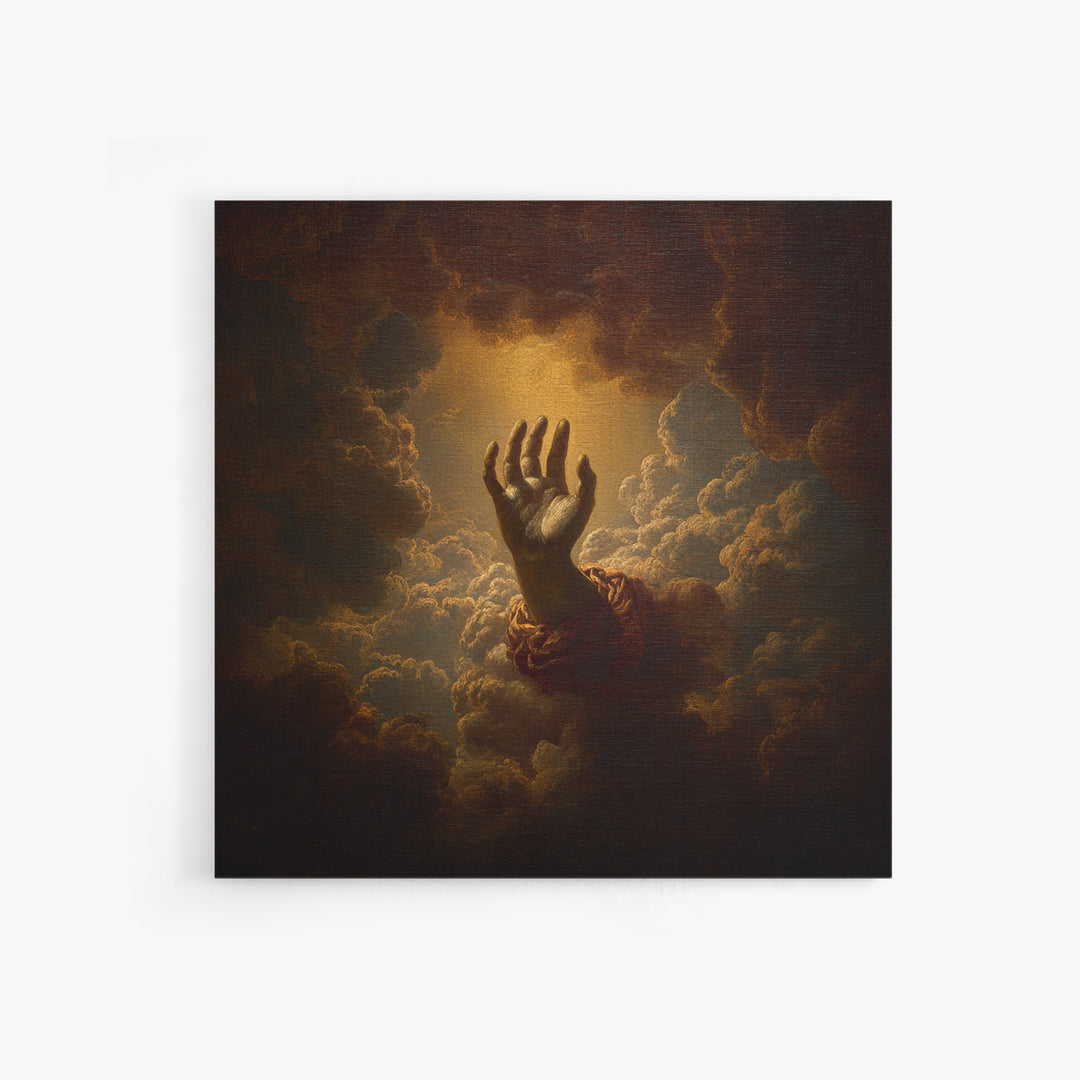 Angelic Hand Reaching Through Clouds Framed Canvas Print, Baroque Art, Modern Wall Art, Living Room Decor, Fine Art, Ornate, BAO-1x1-21