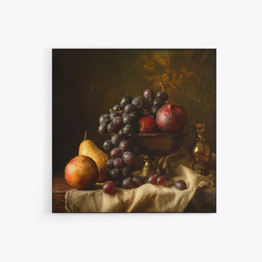 Dramatic Fruit Still Life Canvas Print, Baroque Art, Gallery Wall, Living Room Decor, Fine Art, Ornate, Neutral Decor, BAO-1x1-25