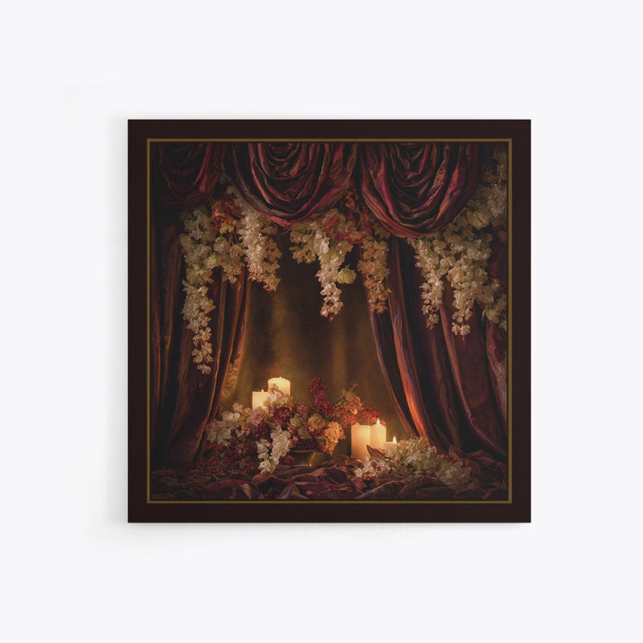 Velvet Drapery with Pearls Flowers and Candlelight Canvas Print, Baroque Art, Canvas, Living Room Decor, Fine Art, Ornate, BAO-1x1-3