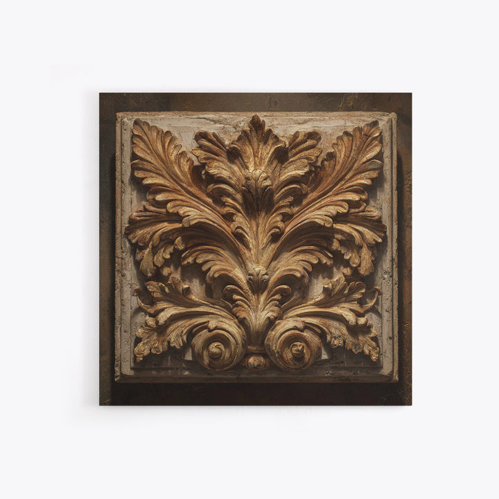 Carved Acanthus Leaf Ornament Study Framed Canvas Print, Baroque Art, Modern Wall Art, Living Room Decor, Fine Art, Ornate, BAO-1x1-39