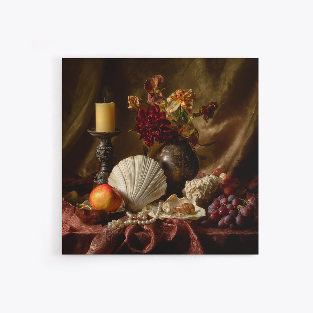 Ornamental Shell and Pearl Composition Framed Canvas Print, Baroque Art, Living Room Wall Art, Living Room Decor, Ornate, BAO-1x1-46