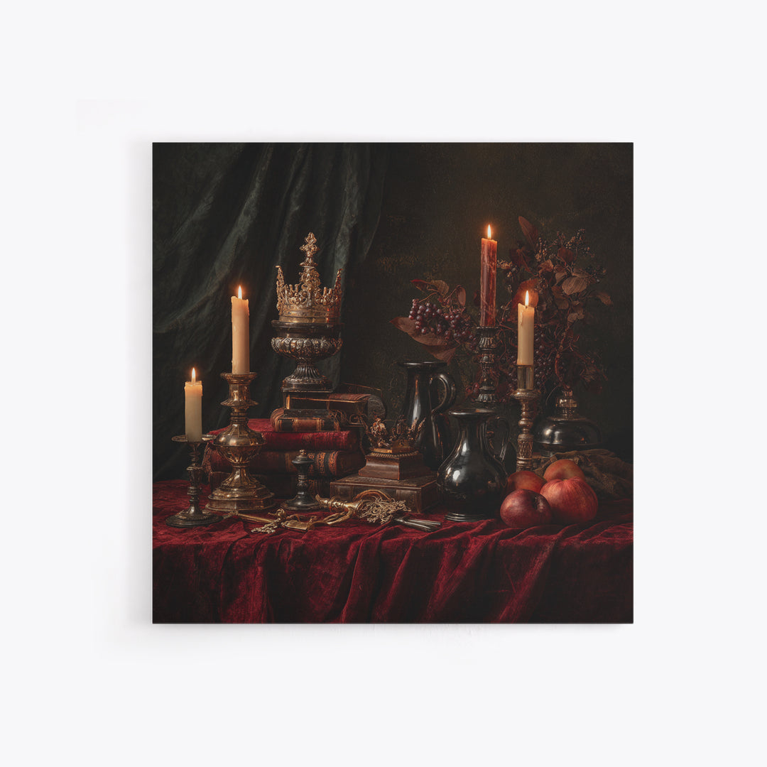 Dark Red Velvet Framed Canvas Print, Baroque Art, Whimsical Decor, Living Room Decor, Fine Art, Ornate, Maximalist Decor, BAO-1x1-47
