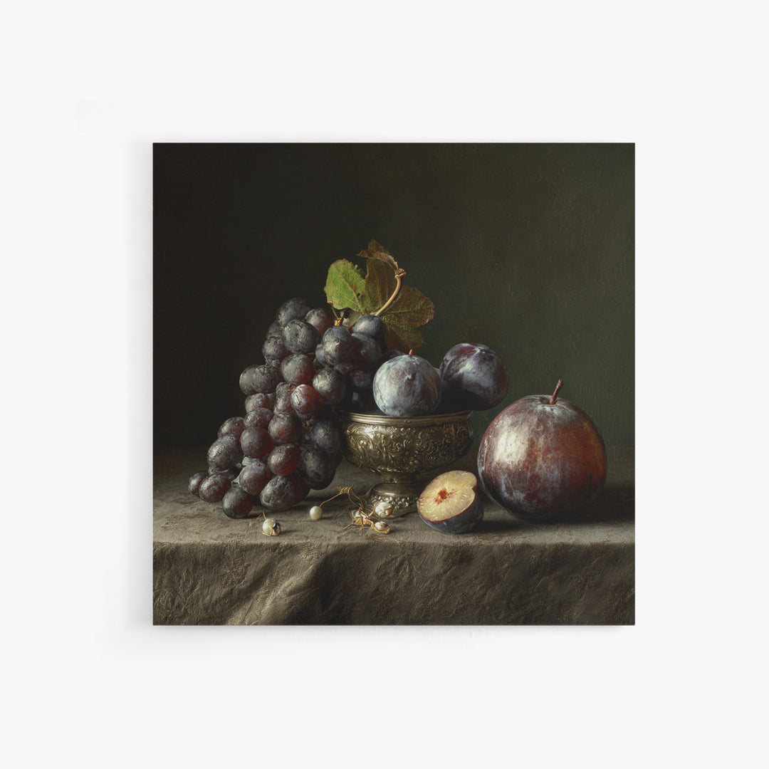 Dramatic Fruit Still Life Canvas Print, Baroque Art, Gallery Wall, Living Room Decor, Fine Art, Ornate, Neutral Decor, BAO-1x1-49