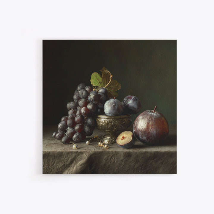 Dramatic Fruit Still Life Canvas Print, Baroque Art, Gallery Wall, Living Room Decor, Fine Art, Ornate, Neutral Decor, BAO-1x1-49