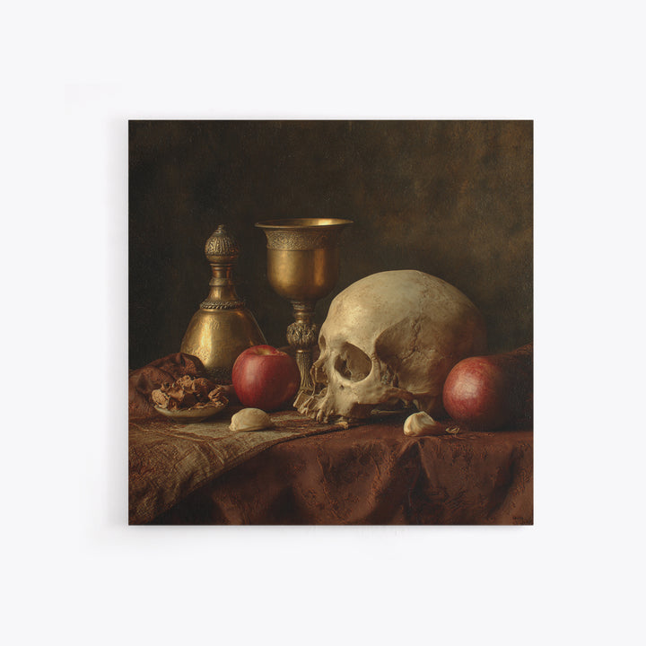 Skull and Hourglass Vanitas Still Life Canvas Print, Baroque Art, Moody Wall Art, Living Room Decor, Fine Art, Ornate, BAO-1x1-5