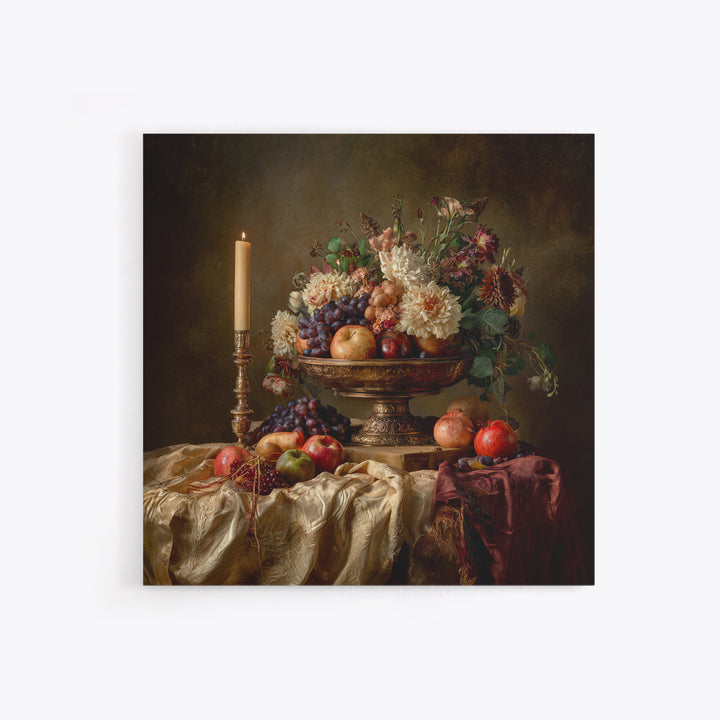 Lavish Banquet Fruit Composition Framed Canvas Print, Baroque Art, Dark Academia Art, Living Room Decor, Fine Art, Ornate, BAO-1x1-68