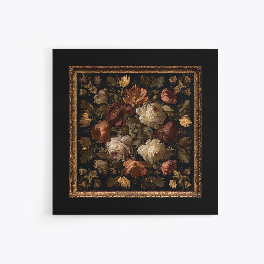 Ornate Gold Frame Illusion Around a Botanical Canvas Print, Baroque Art, Baroque, Living Room Decor, Oil Painting, Ornate, BAO-1x1-81