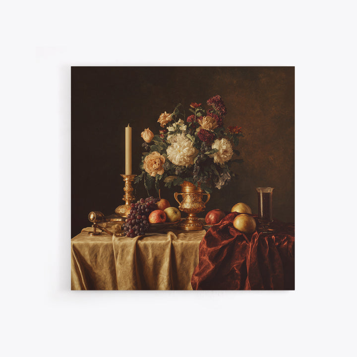 Golden Harp and Roses Canvas Print, Baroque Art, Portrait Painting, Living Room Decor, Fine Art, Ornate, Neutral Decor, BAO-1x1-90