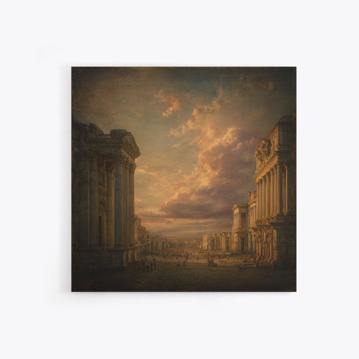 Classical Ruins Beneath a Dramatic Sky Canvas Print, Baroque Art, Wall Decor, Living Room Decor, Fine Art, Ornate, BAO-1x1-91