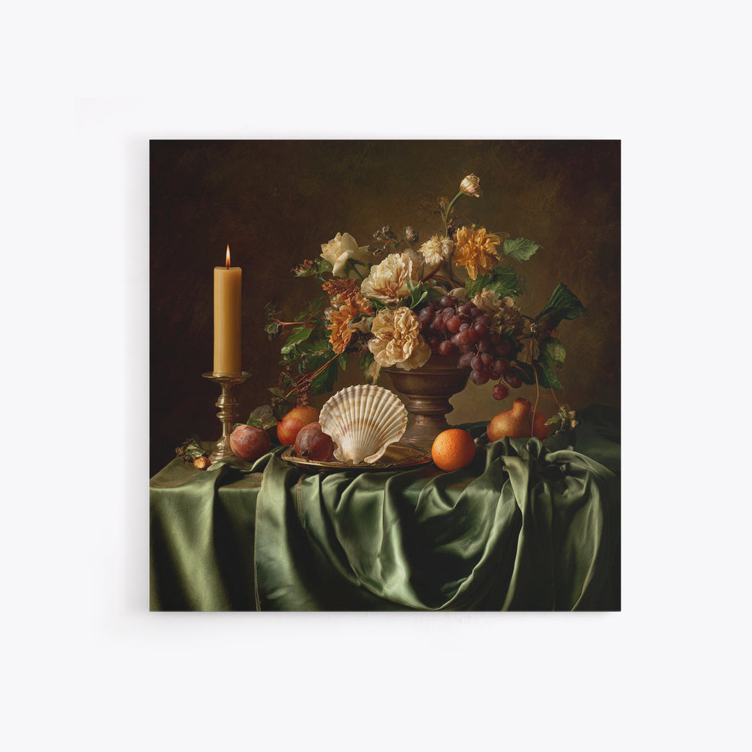 Ornamental Shell and Pearl Composition Canvas Print, Baroque Art, Gallery Wall, Living Room Decor, Ornate, Neutral Decor, BAO-1x1-94
