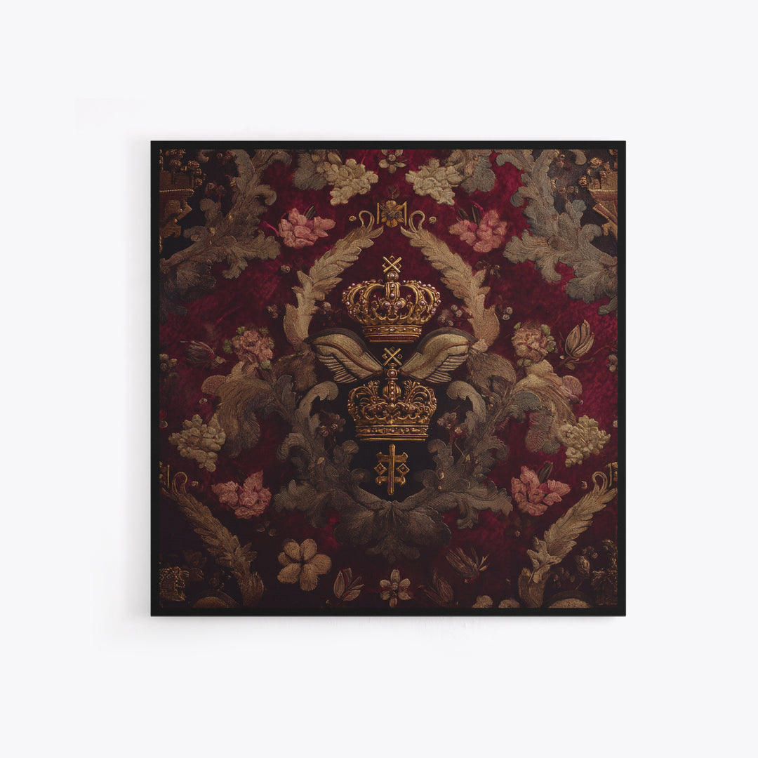 Dark Red Velvet Canvas Print, Baroque Art, Art Nouveau Decor, Living Room Decor, Fine Art, Ornate, Art Print, Textured Painting, BAO-1x1-95