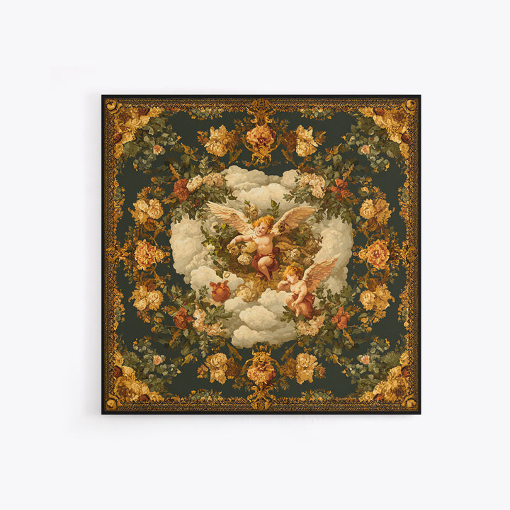 Ornate Cherub Figure Surrounded by Clouds and Canvas Print, Baroque Art, Art Nouveau Decor, Living Room Decor, Fine Art, Ornate, BAO-1x1-98