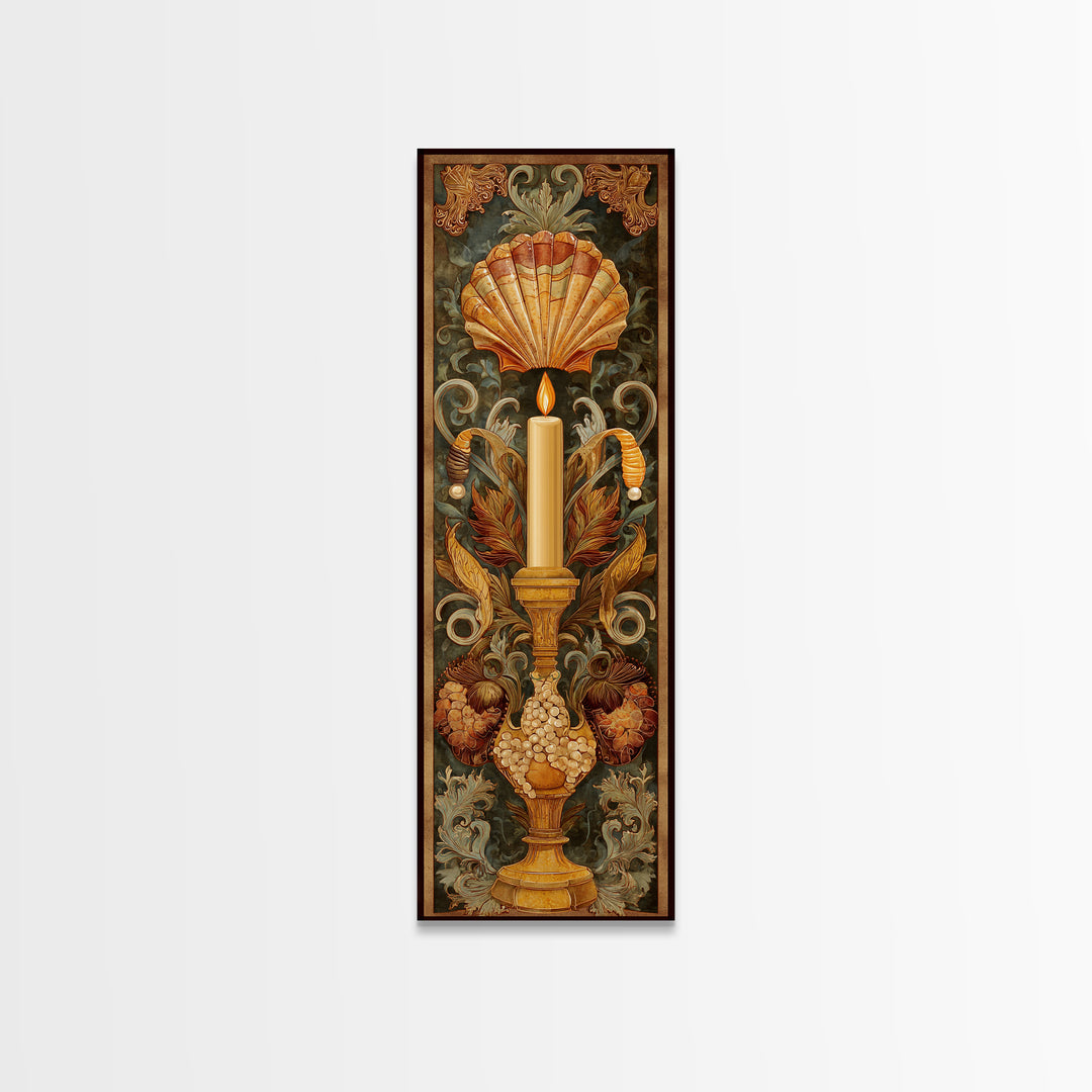 Ornamental Shell and Pearl Composition Canvas Print, Baroque Art, Dark Academia Decor, Living Room Decor, Fine Art, Ornate, BAO-1x3-10