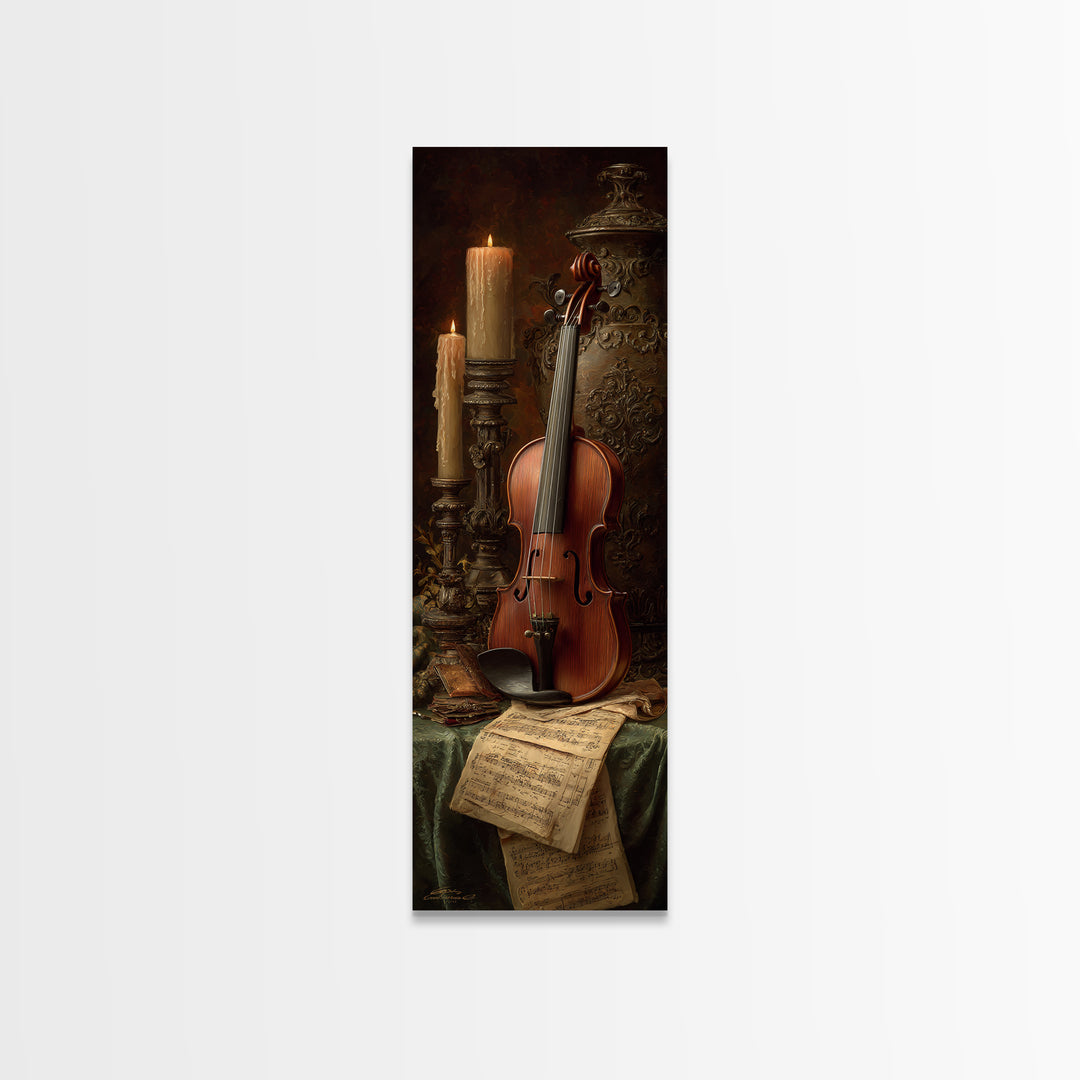 Baroque Violin and Sheet Music Still Life Canvas Print, Baroque Art, Art Nouveau Decor, Living Room Decor, Fine Art, Ornate, BAO-1x3-23