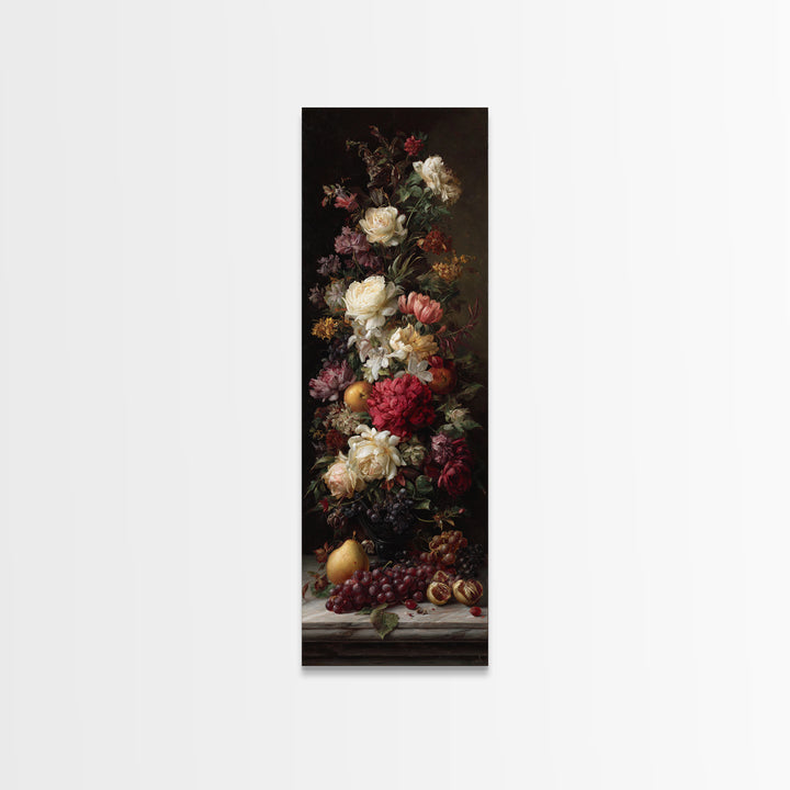 Dark Floral Arrangement Canvas Print, Baroque Art, Wall Decor, Living Room Decor, Oil Painting, Ornate, Contemporary Art, BAO-1x3-40