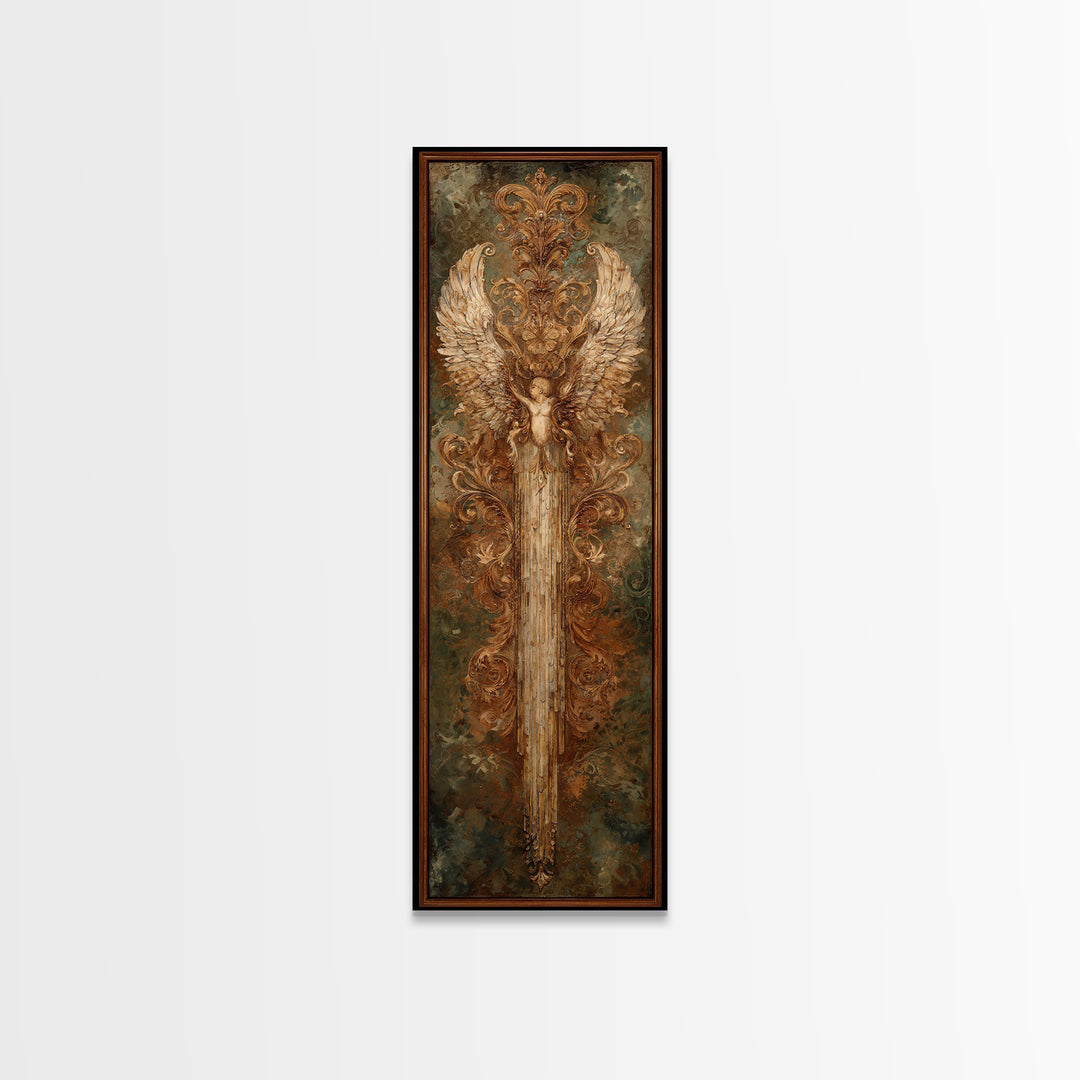 Gilded Angel Wings Emerging from Storm Clouds Canvas Print, Baroque Art, Minimalist Wall Art, Living Room Decor, Ornate, BAO-1x3-42