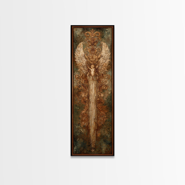 Gilded Angel Wings Emerging from Storm Clouds Canvas Print, Baroque Art, Minimalist Wall Art, Living Room Decor, Ornate, BAO-1x3-42
