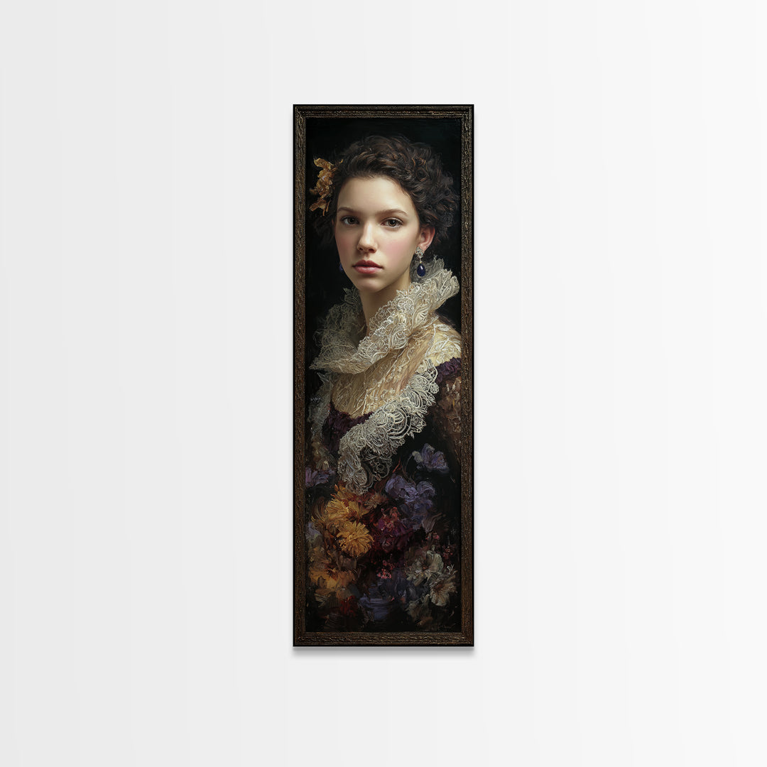 Classical Portrait with Lace Collar and Jewel Canvas Print, Baroque Art, Wall Decor, Living Room Decor, Fine Art, Ornate, BAO-1x3-43