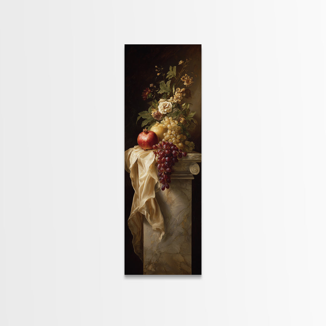 Pomegranate and Grapes on a Marble Ledge Canvas Print, Baroque Art, Art Nouveau Decor, Living Room Decor, Fine Art, Ornate, BAO-1x3-44