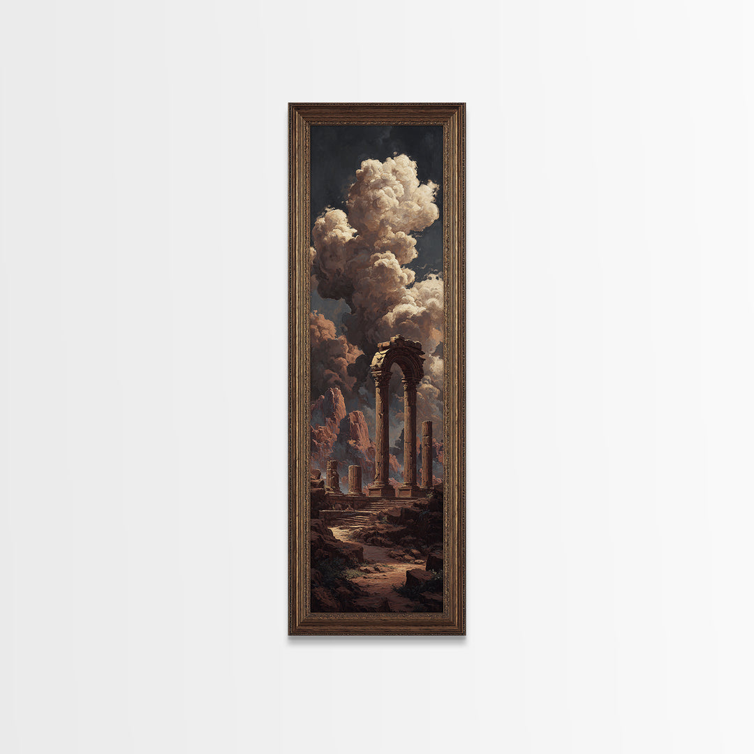 Classical Ruins Beneath a Dramatic Sky Canvas Print, Baroque Art, Fine Art Print, Living Room Decor, Oil Painting, Ornate, BAO-1x3-55