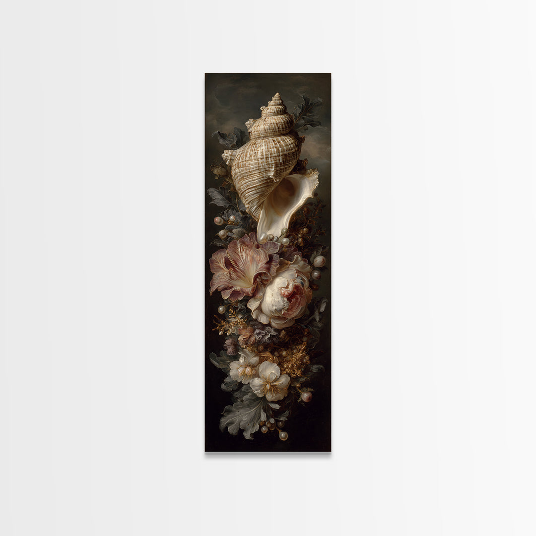 Ornamental Shell and Pearl Composition Framed Canvas Print, Baroque Art, Living Room Wall Art, Living Room Decor, BAO-1x3-58