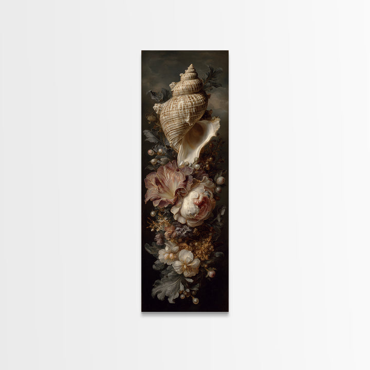 Ornamental Shell and Pearl Composition Framed Canvas Print, Baroque Art, Living Room Wall Art, Living Room Decor, BAO-1x3-58