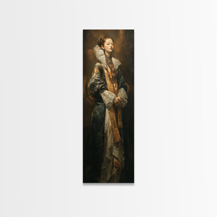 Classical Portrait with Lace Collar and Jewel Canvas Print, Baroque Art, Minimalist Decor, Living Room Decor, Fine Art, Ornate, BAO-1x3-67