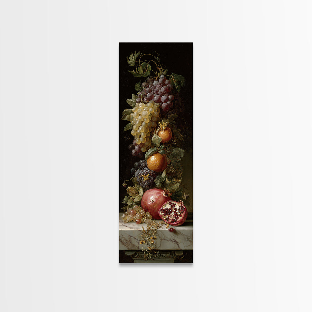 Pomegranate and Grapes on a Marble Ledge Canvas Print, Baroque Art, Luxury Decor, Living Room Decor, Fine Art, Ornate, BAO-1x3-68