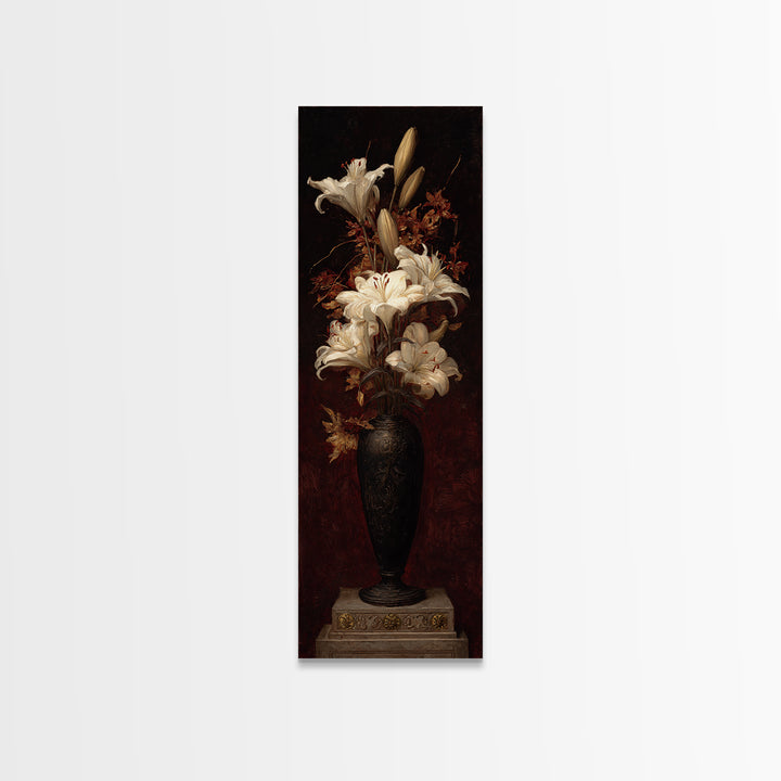 Dramatic White Lilies Canvas Print, Baroque Art, Art Print, Living Room Decor, Fine Art, Ornate, Oil Painting, Digital Wall Art, BAO-1x3-72