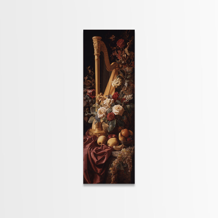 Golden Harp and Roses Canvas Print, Baroque Art, Portrait Painting, Living Room Decor, Fine Art, Ornate, Neutral Decor, BAO-1x3-78