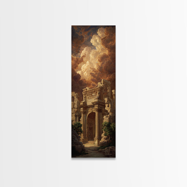 Classical Ruins Beneath a Dramatic Sky Framed Canvas Print, Baroque Art, Room Decor, Living Room Decor, Fine Art, Ornate, BAO-1x3-79