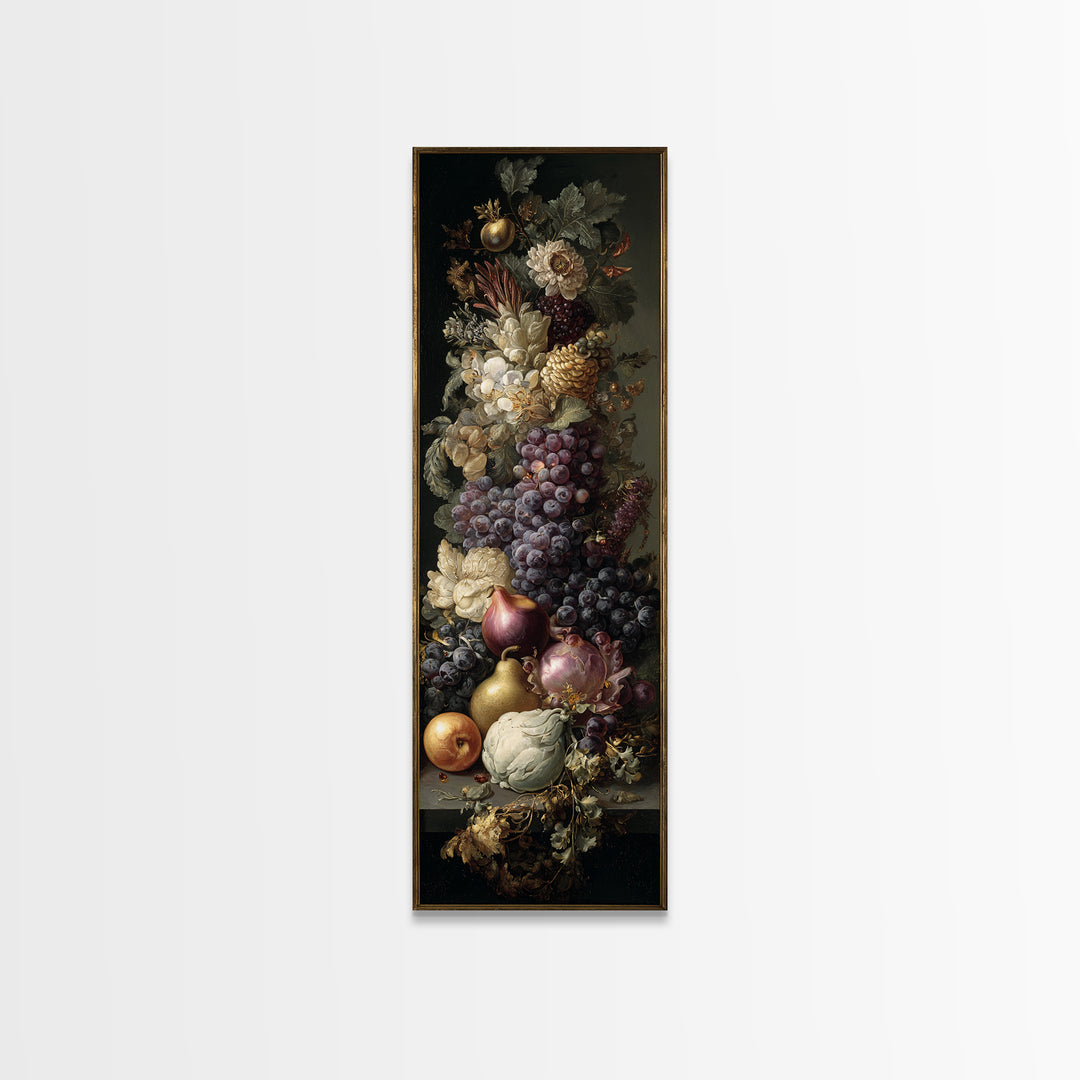 Lavish Banquet Fruit Composition Framed Canvas Print, Baroque Art, Textured Painting, Living Room Decor, Fine Art, Ornate, BAO-1x3-80