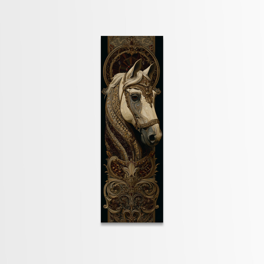 Dramatic Horse Portrait Framed Canvas Print, Baroque Art, Boho Decor, Living Room Decor, Fine Art, Ornate, Printable Wall Art, BAO-1x3-84