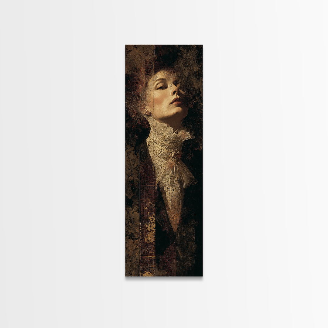Classical Portrait with Lace Collar and Jewel Framed Canvas Print, Baroque Art, Decor, Living Room Decor, Fine Art, Ornate, BAO-1x3-91