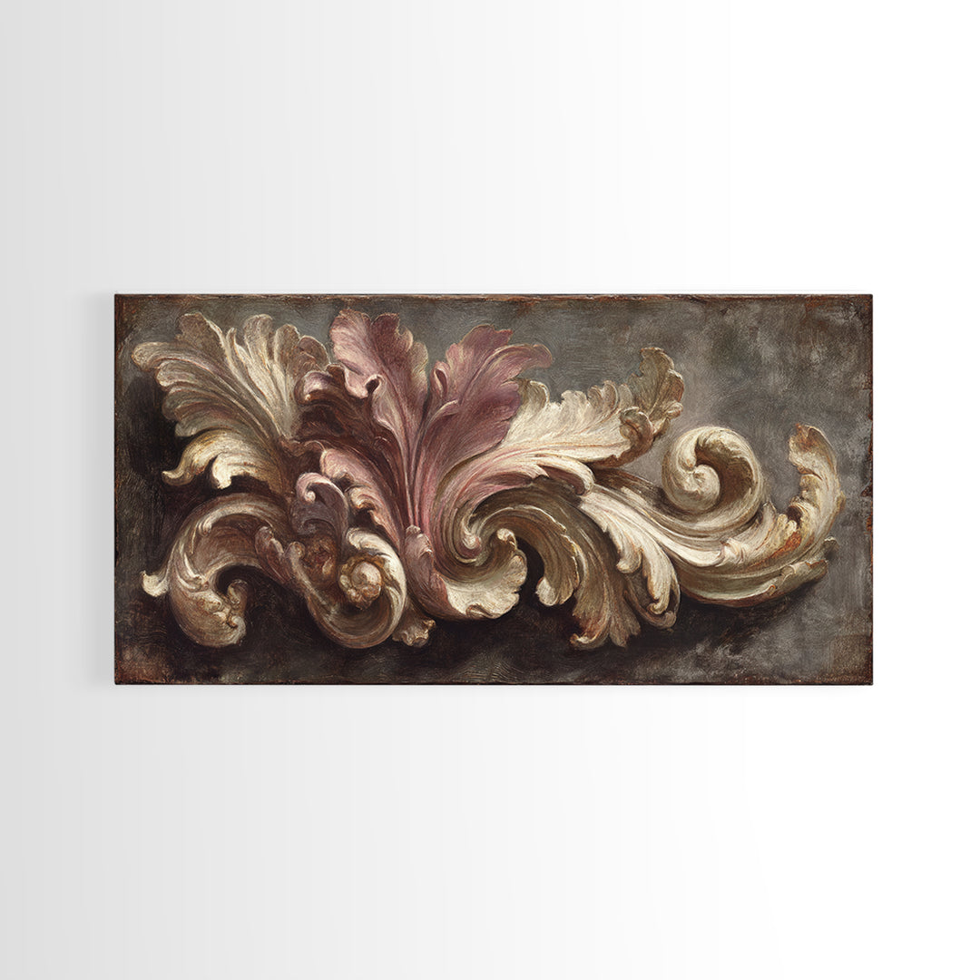 Carved Acanthus Leaf Ornament Study Framed Canvas Print, Baroque Art, Modern Wall Art, Living Room Decor, Fine Art, Ornate, BAO-2x1-11