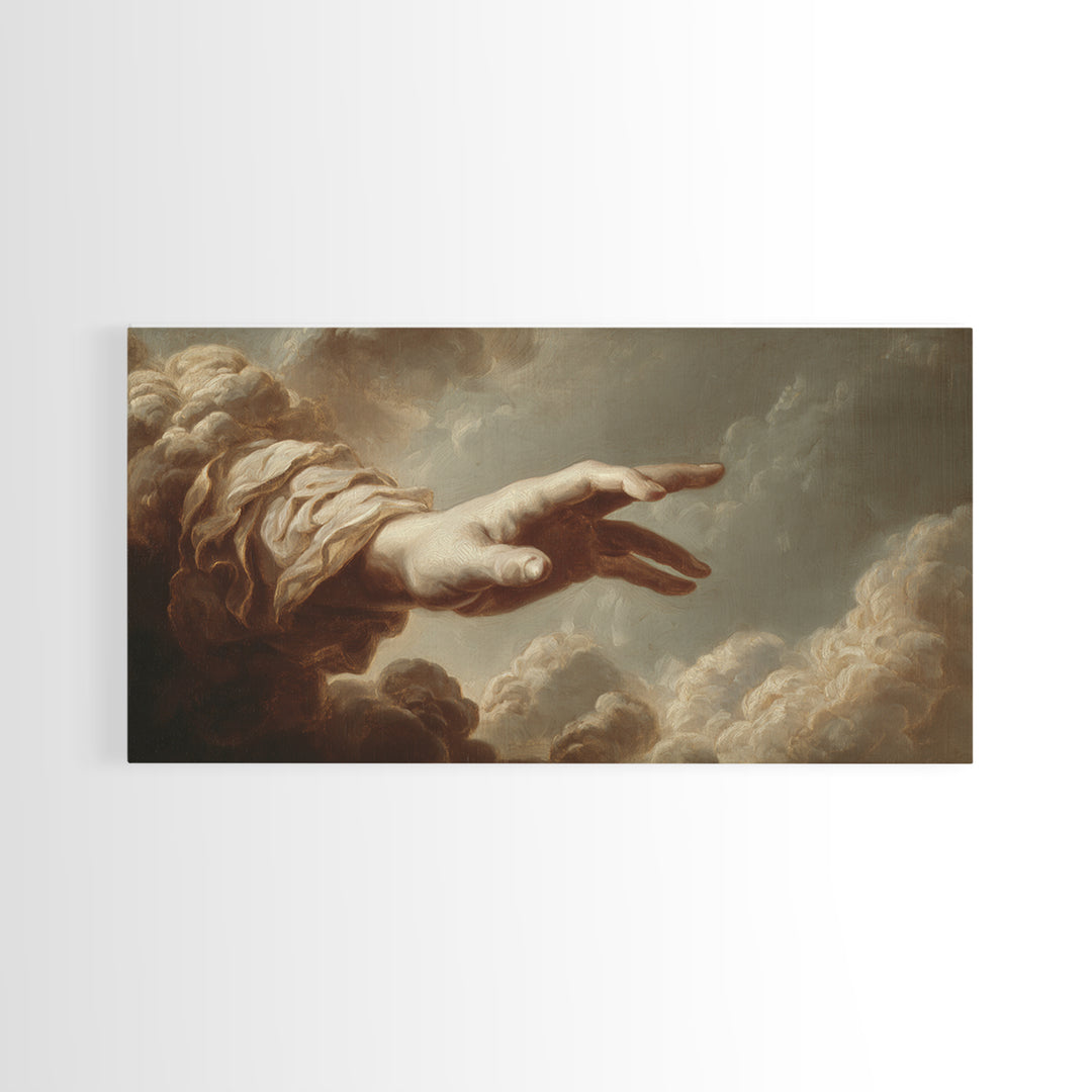 Angelic Hand Reaching Through Clouds Canvas Print, Baroque Art, Gallery Decor, Living Room Decor, Ornate, Minimalist Decor, BAO-2x1-17