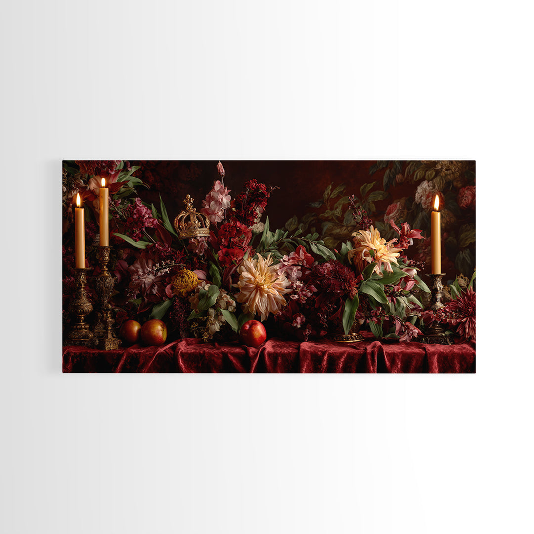 Dark Red Velvet Framed Canvas Print, Baroque Art, Dark Academia Art, Living Room Decor, Fine Art, Ornate, Modern Decor, BAO-2x1-19