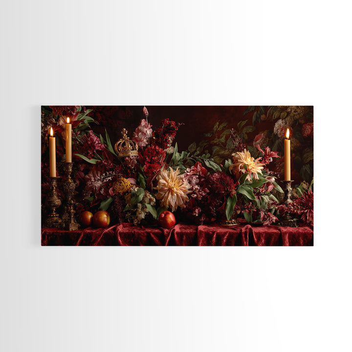 Dark Red Velvet Framed Canvas Print, Baroque Art, Dark Academia Art, Living Room Decor, Fine Art, Ornate, Modern Decor, BAO-2x1-19
