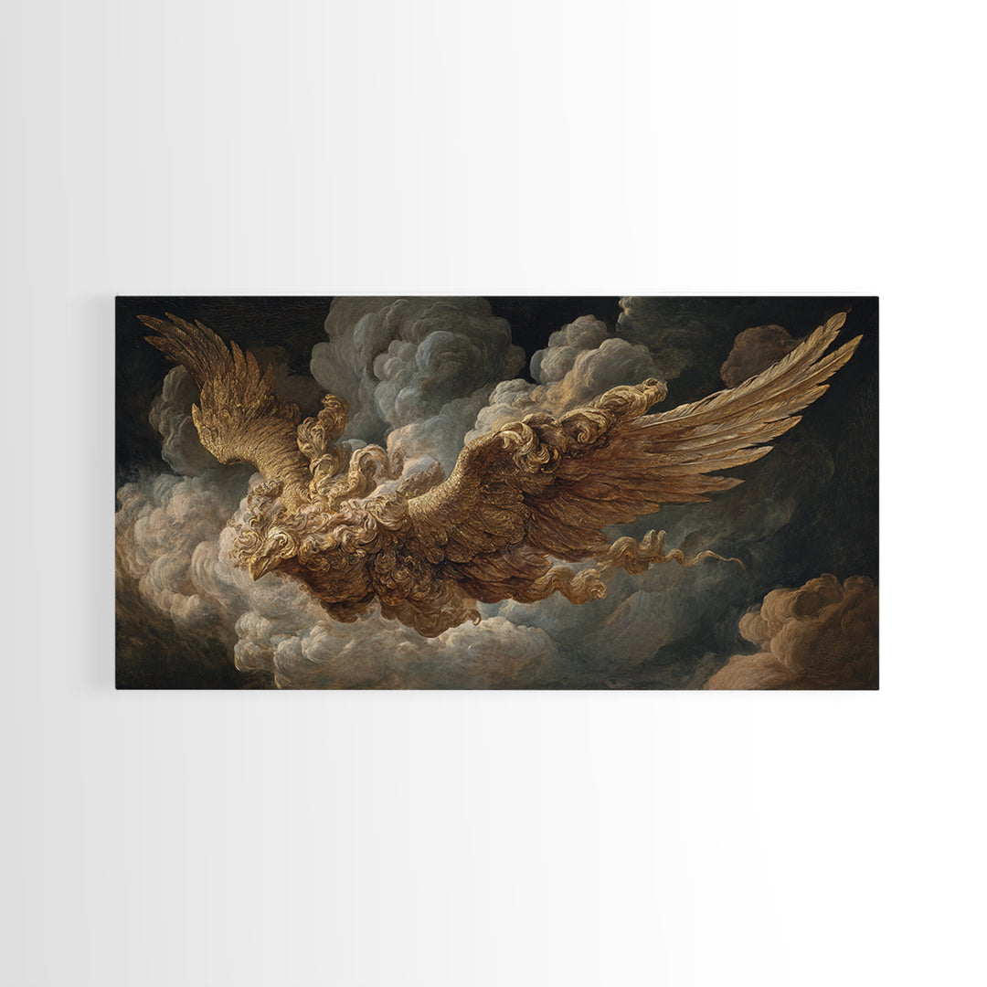 Gilded Angel Wings Emerging from Storm Clouds Canvas Print, Baroque Art, Baroque, Living Room Decor, Abstract Art, Ornate, BAO-2x1-2