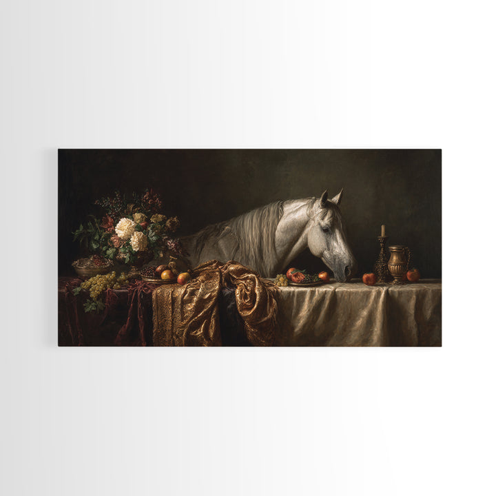 Dramatic Horse Portrait Framed Canvas Print, Baroque Art, Modern Decor, Living Room Decor, Fine Art, Ornate, Poster, Painting, BAO-2x1-20
