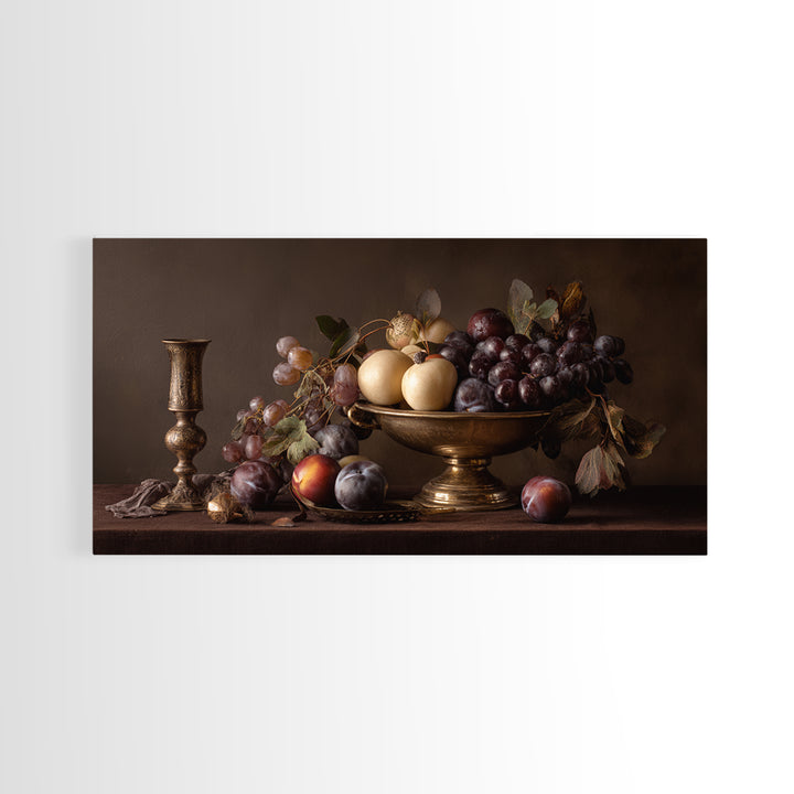 Dramatic Fruit Still Life Canvas Print, Baroque Art, Wall Decor, Living Room Decor, Oil Painting, Ornate, Contemporary Art, BAO-2x1-21