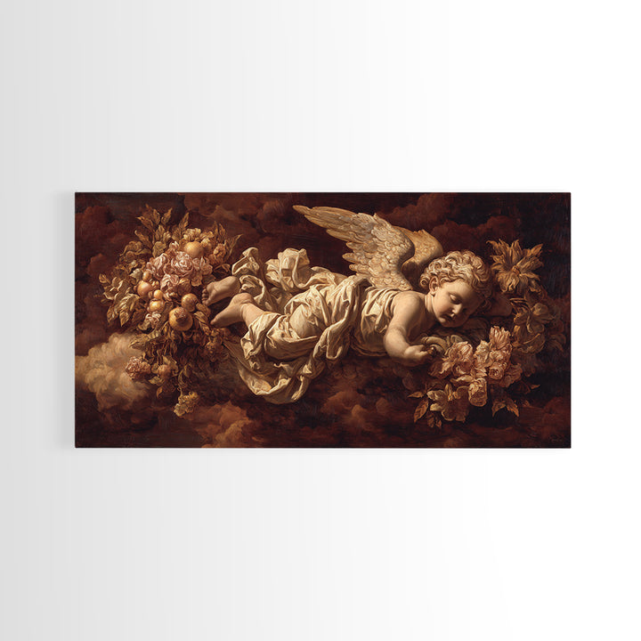 Ornate Cherub Figure Surrounded by Clouds and Canvas Print, Baroque Art, Art Nouveau Decor, Living Room Decor, Fine Art, Ornate, BAO-2x1-22