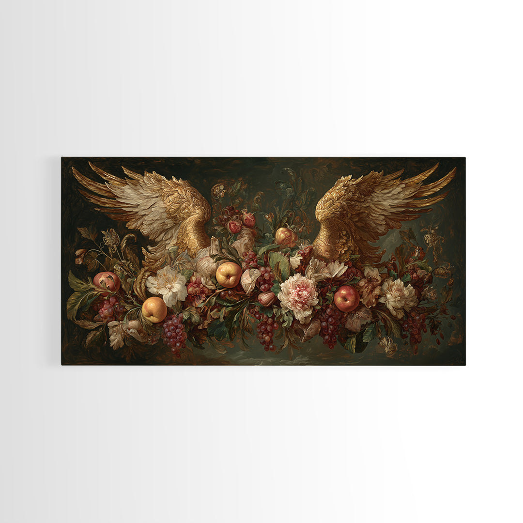 Gilded Angel Wings Emerging from Storm Clouds Canvas Print, Baroque Art, Baroque, Living Room Decor, Abstract Art, Ornate, BAO-2x1-26