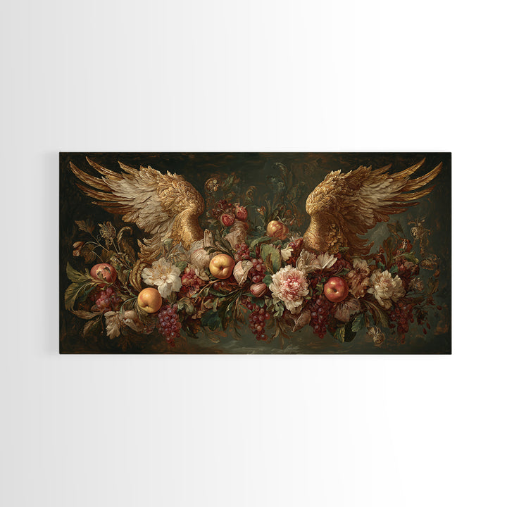 Gilded Angel Wings Emerging from Storm Clouds Canvas Print, Baroque Art, Baroque, Living Room Decor, Abstract Art, Ornate, BAO-2x1-26