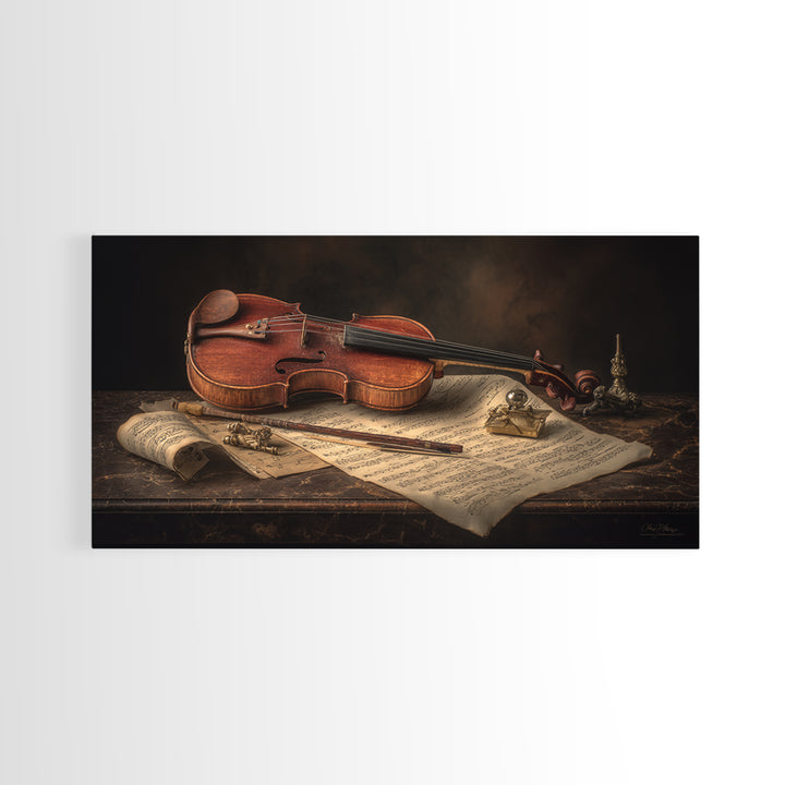 Baroque Violin and Sheet Music Still Life Canvas Print, Baroque Art, Art, Living Room Decor, Fine Art, Ornate, Modern Wall Art, BAO-2x1-31