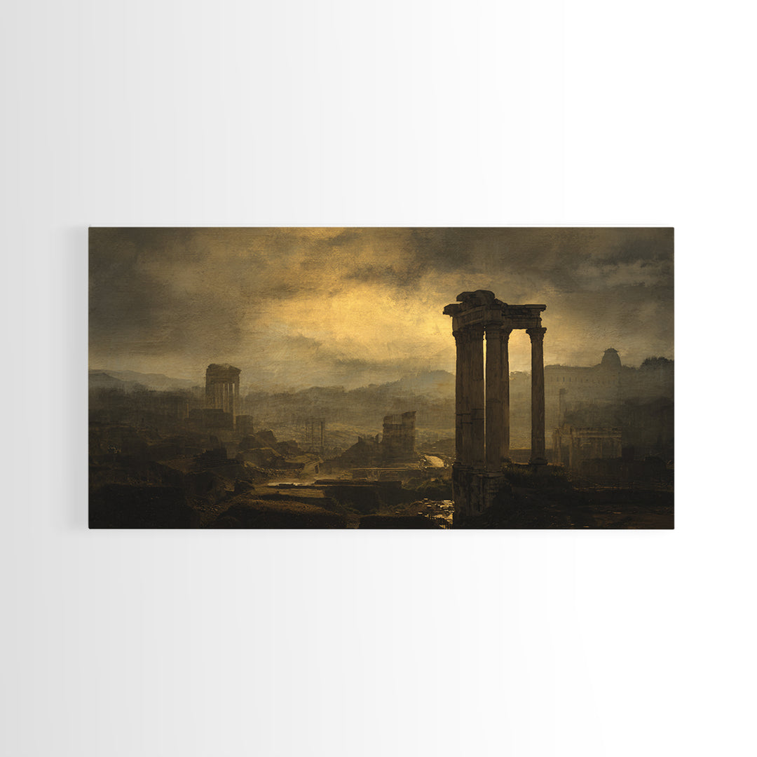 Classical Ruins Beneath a Dramatic Sky Canvas Print, Baroque Art, Minimalist Decor, Living Room Decor, Oil Painting, Ornate, BAO-2x1-39